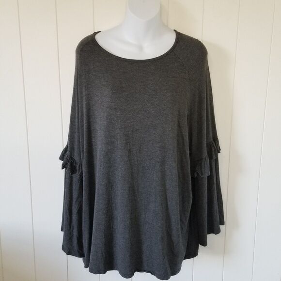 Women's Gray Boho Top Plus Size 2X Bell Sleeve Stretch Whimsygoth - Picture 2 of 10
